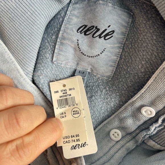 NWT Aerie Vintage Popover Polo Oversized Sweatshirt in “Cloud Wash” - Picture 14 of 14